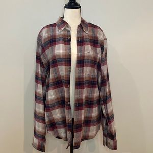 Mens Eddie Bauer long sleeve flannel button down plaid brown cream fall L